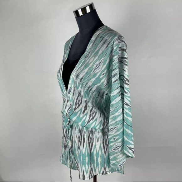 Teal Blue Multicolor Tie Dye V-Neck Long Sleeve Romper - Picture 2 of 5